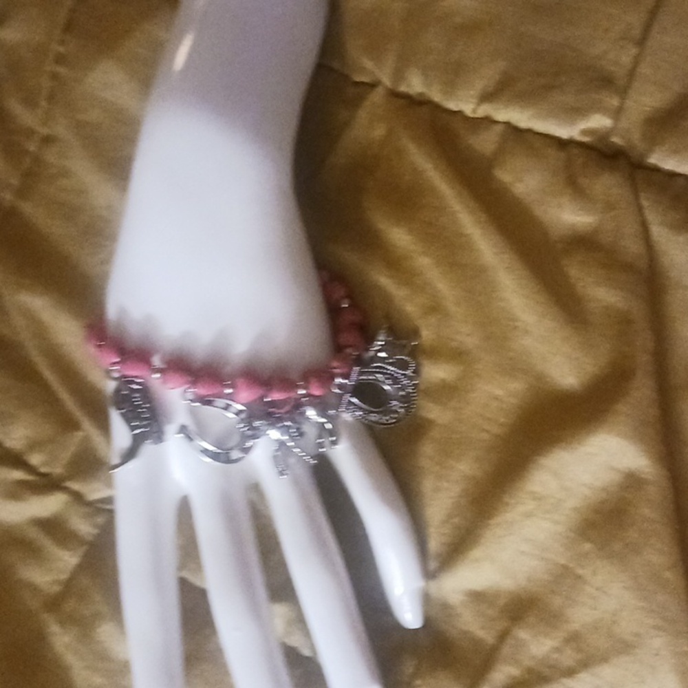 Pink Beaded Charm Bracelet